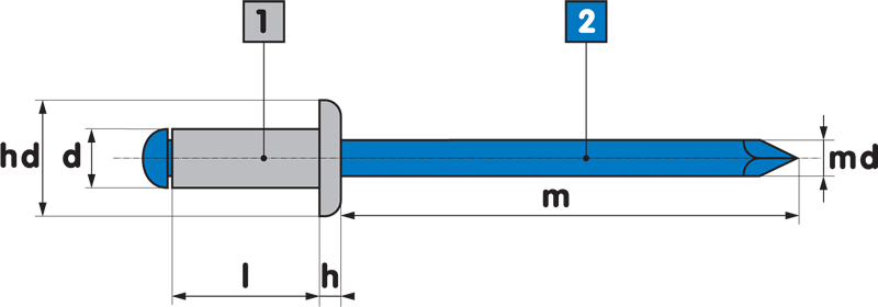 BLIND RIVET / DOME HEAD /ALUMINIUM HEAD - STEEL BODY